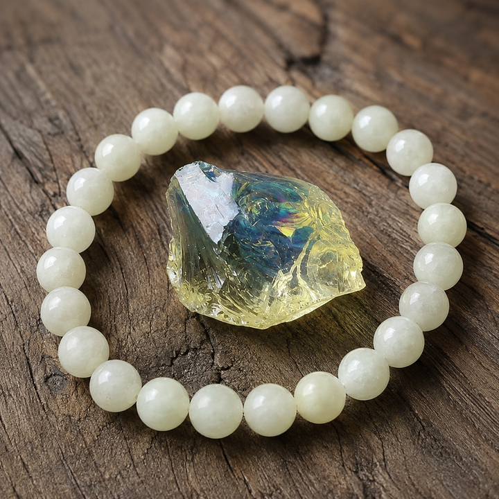 Lemon quartz bracelet on wrist for positivity and energy