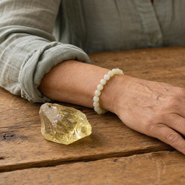 Lemon quartz beaded bracelet - positivity healing crystal jewelry