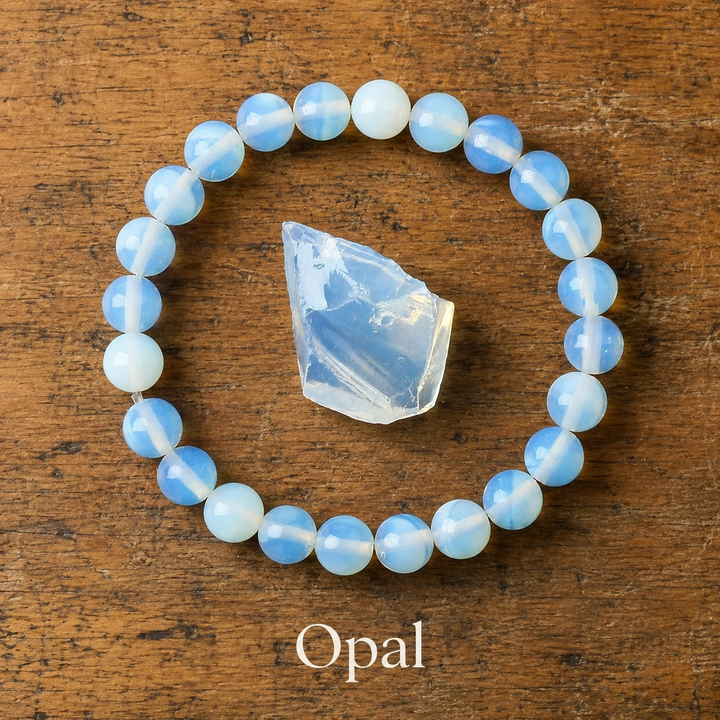 Genuine natural pink opal healing bracelet - pink crystal beaded stretch bracelet