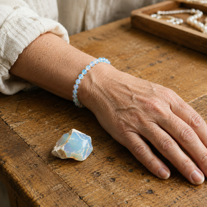 Pink opal beaded bracelet - soothing healing crystal jewelry