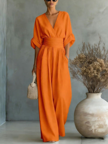 Madeleine™ - Deep V-Neck Wide-Leg Jumpsuit