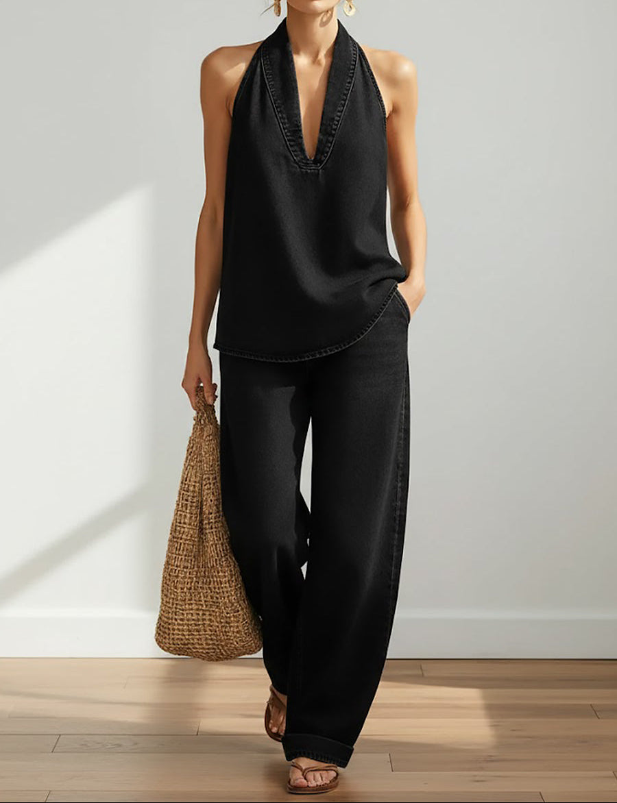 Runa™ - Casual Halter Denim Lounge Set