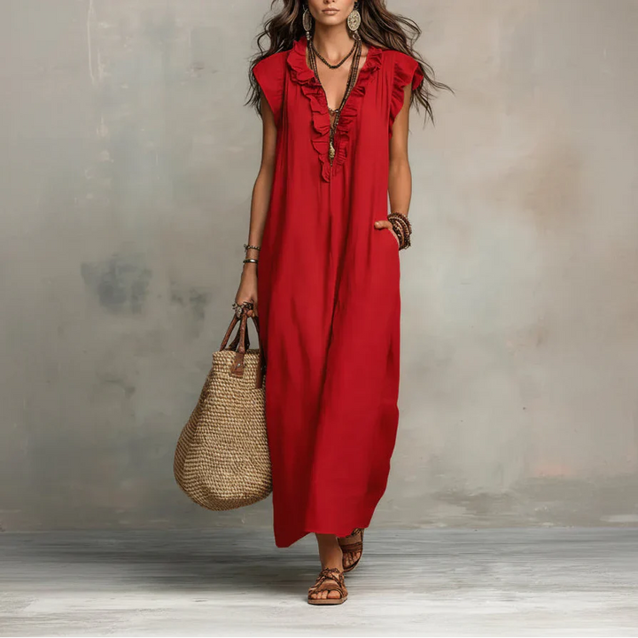 Corsica™ - Bohemian Maxi Dress in Linen-Cotton Blend