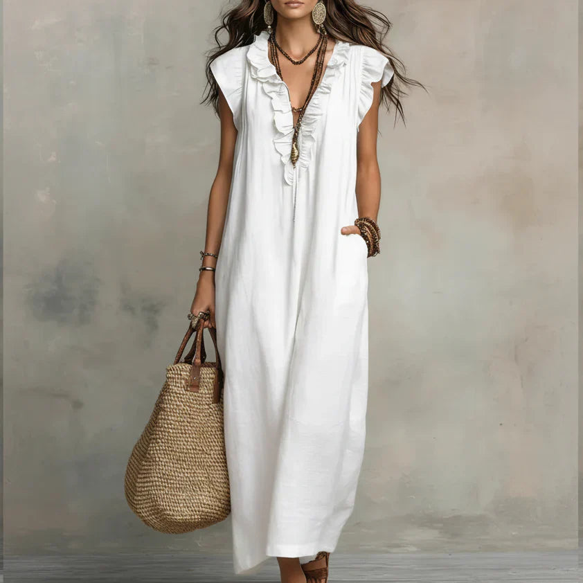 Serena™ - Linen and Cotton Long Bohemian Dress