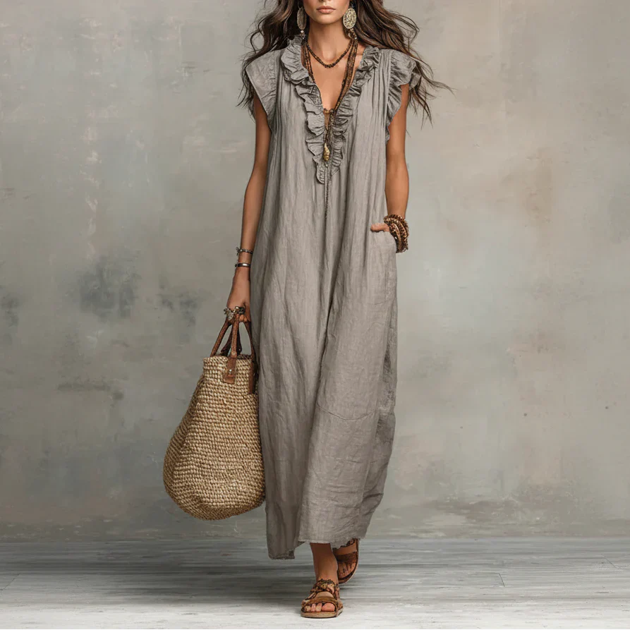 Serena™ - Linen and Cotton Long Bohemian Dress
