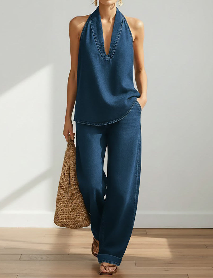 Runa™ - Casual Halter Denim Lounge Set