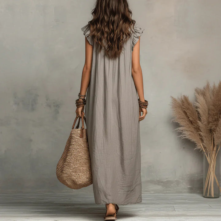 Corsica™ - Bohemian Maxi Dress in Linen-Cotton Blend