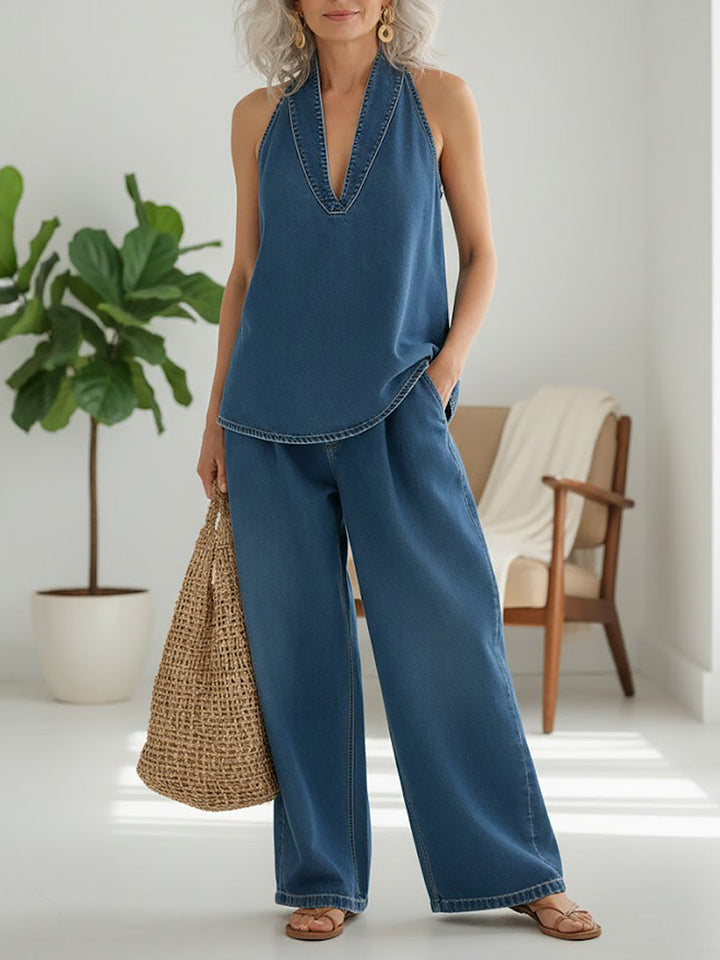 Runa™ - Casual Halter Denim Lounge Set