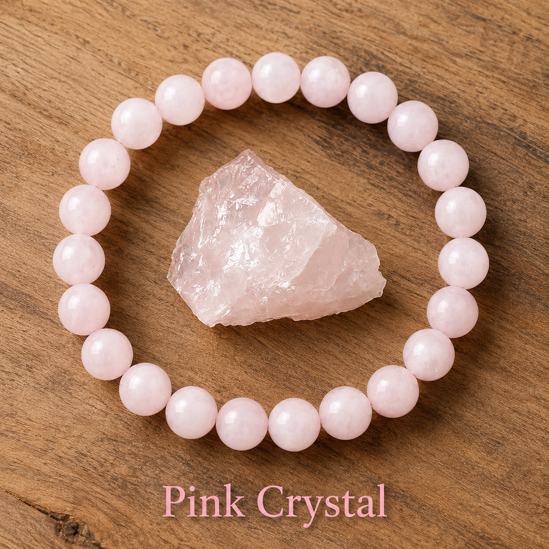 Genuine pink crystal healing bracelet - rosy pink beaded stretch bracelet