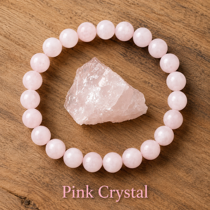 Genuine pink crystal healing bracelet - rosy pink beaded stretch bracelet