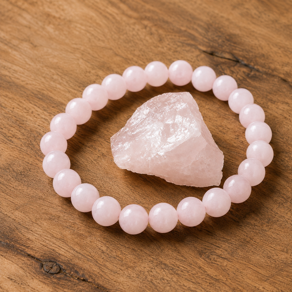 Pink crystal bracelet on wrist for love and joy