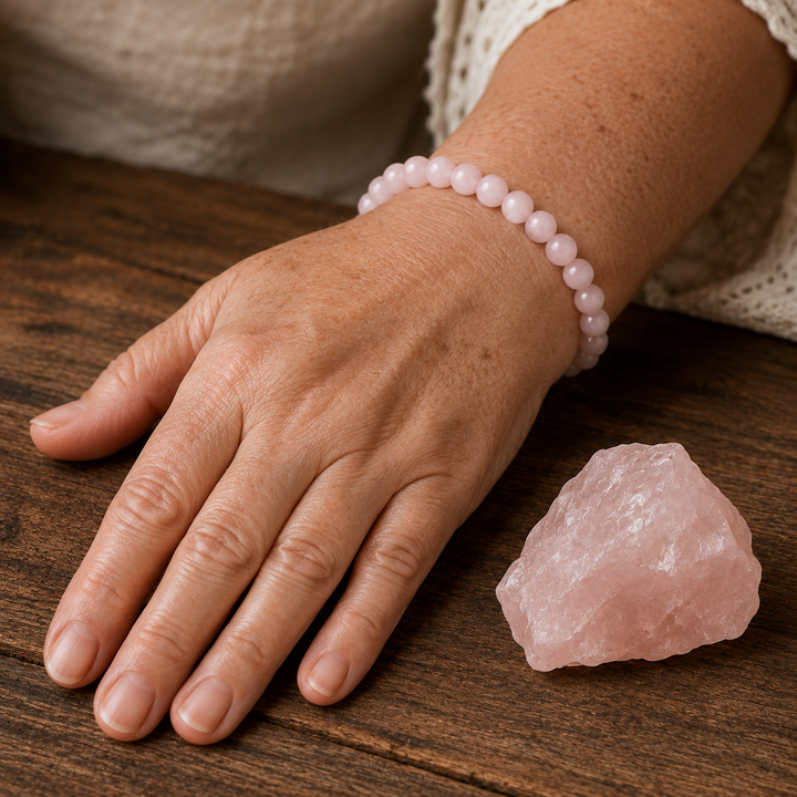 Pink crystal beaded bracelet - love healing crystal jewelry