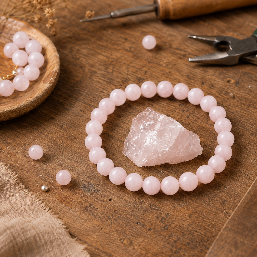 Pink crystal healing bracelet gift-ready for a loved one