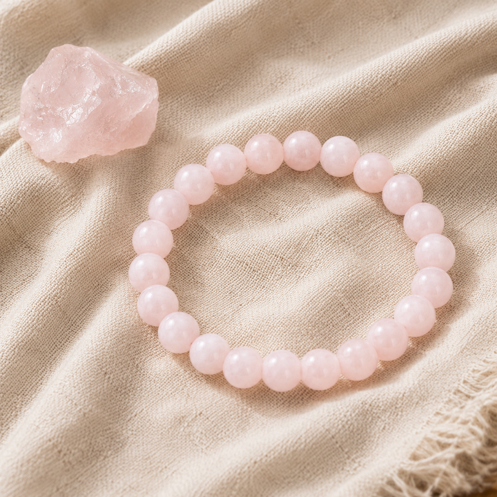 Pink crystal bracelet stacked as a complete healing crystal set
