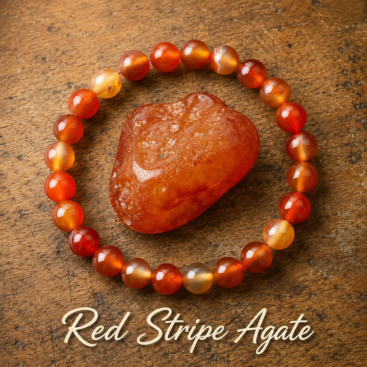 Genuine natural red agate healing bracelet - red banded crystal beaded stretch bracelet