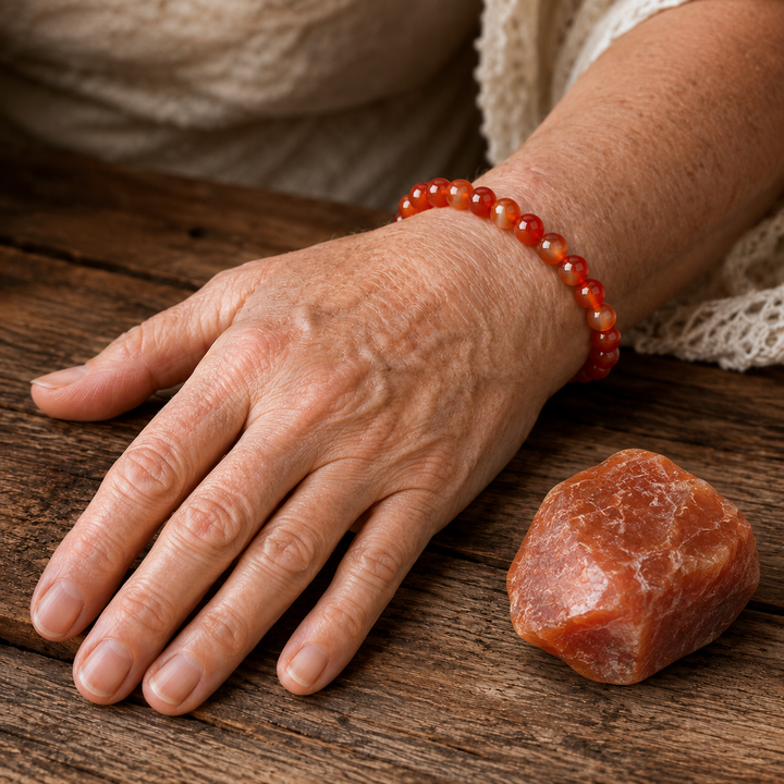 Red agate beaded bracelet - courage healing crystal jewelry