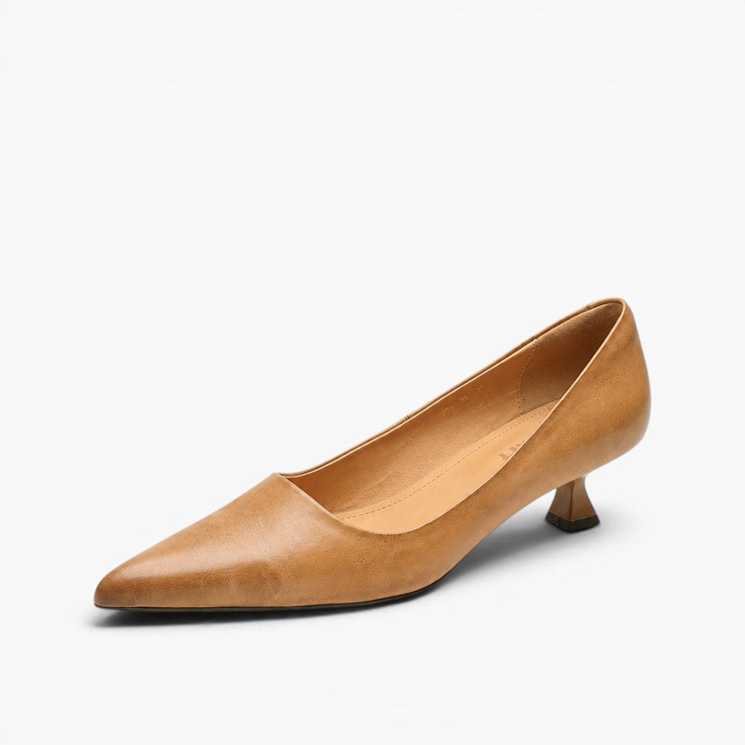 Women's pointed leather kitten heels, side profile