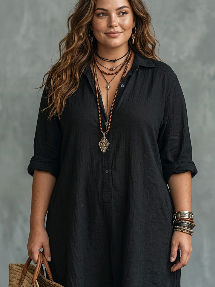 Alessora™ - Button-Down Black Fitted Maxi Dress