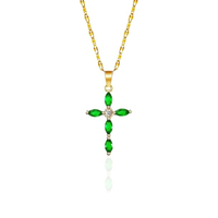 Bea™ - Gold Necklace with Emerald Cross Pendant
