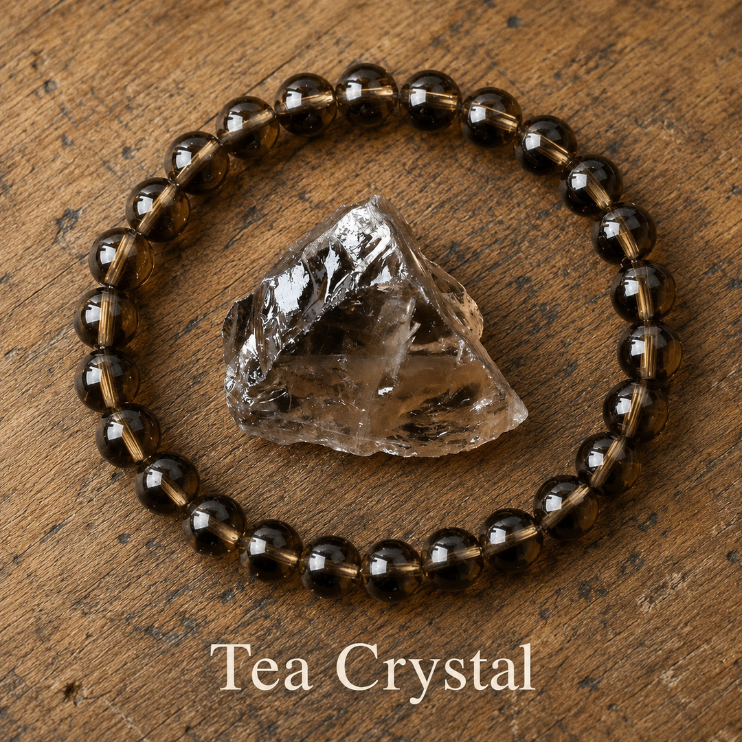 Genuine natural smoky quartz tea crystal healing bracelet - beaded stretch bracelet
