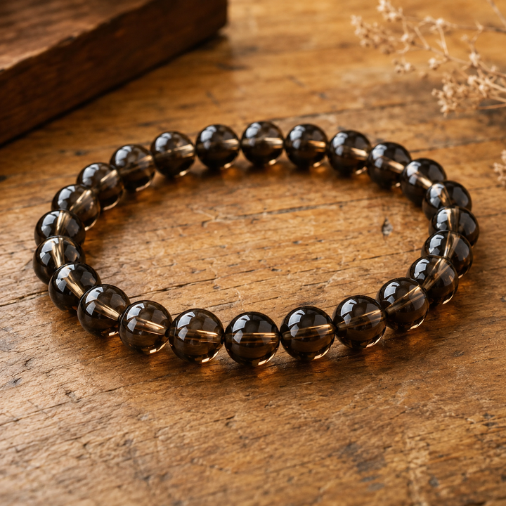 Smoky quartz beaded bracelet - grounding healing crystal jewelry