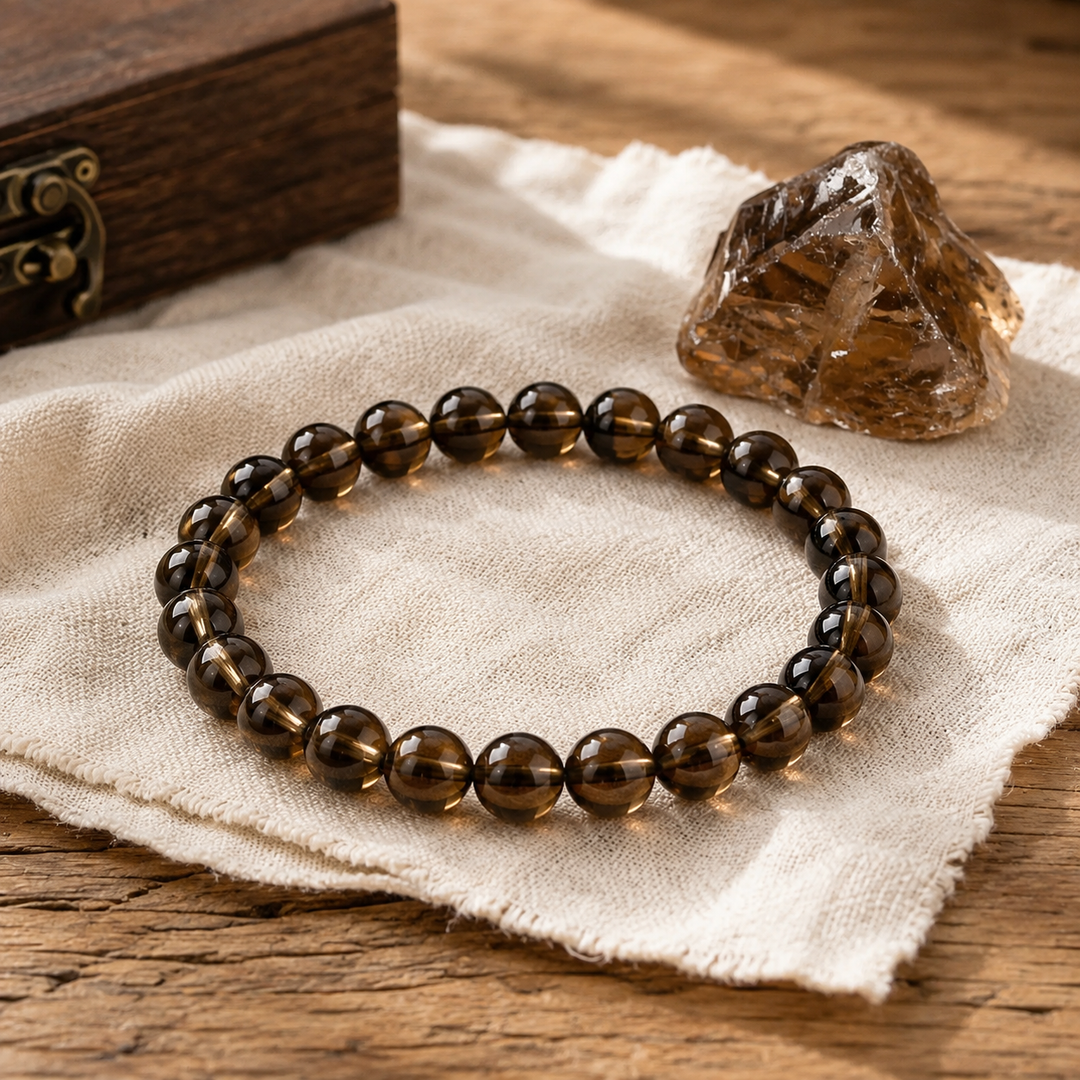Smoky quartz bracelet stacked as a complete healing crystal set