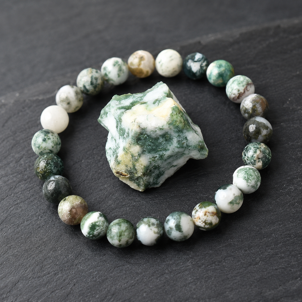 Tree agate bracelet on wrist for growth and grounding