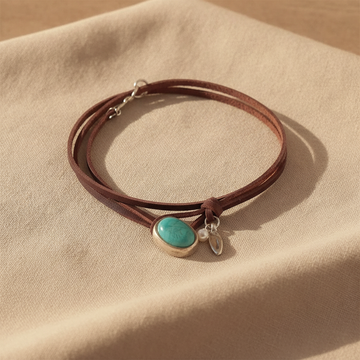 Agnese™ - Leather Choker with Turquoise