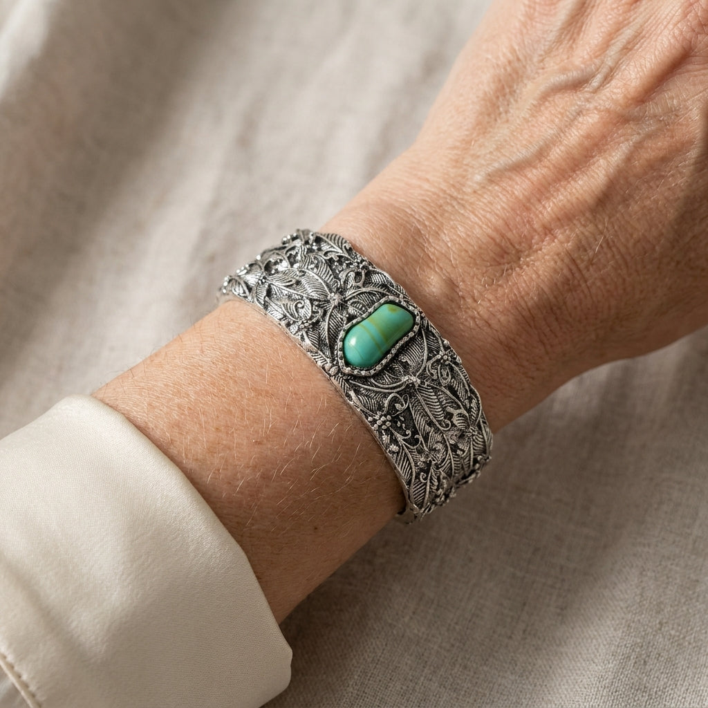Teodora™ - Vintage Cuff Bracelet with Turquoise