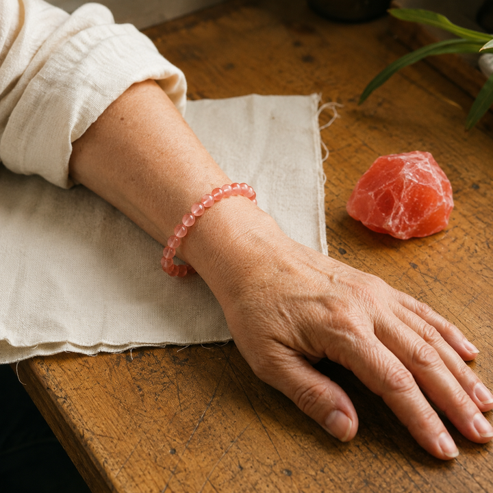 Watermelon tourmaline beaded bracelet - heart healing crystal jewelry