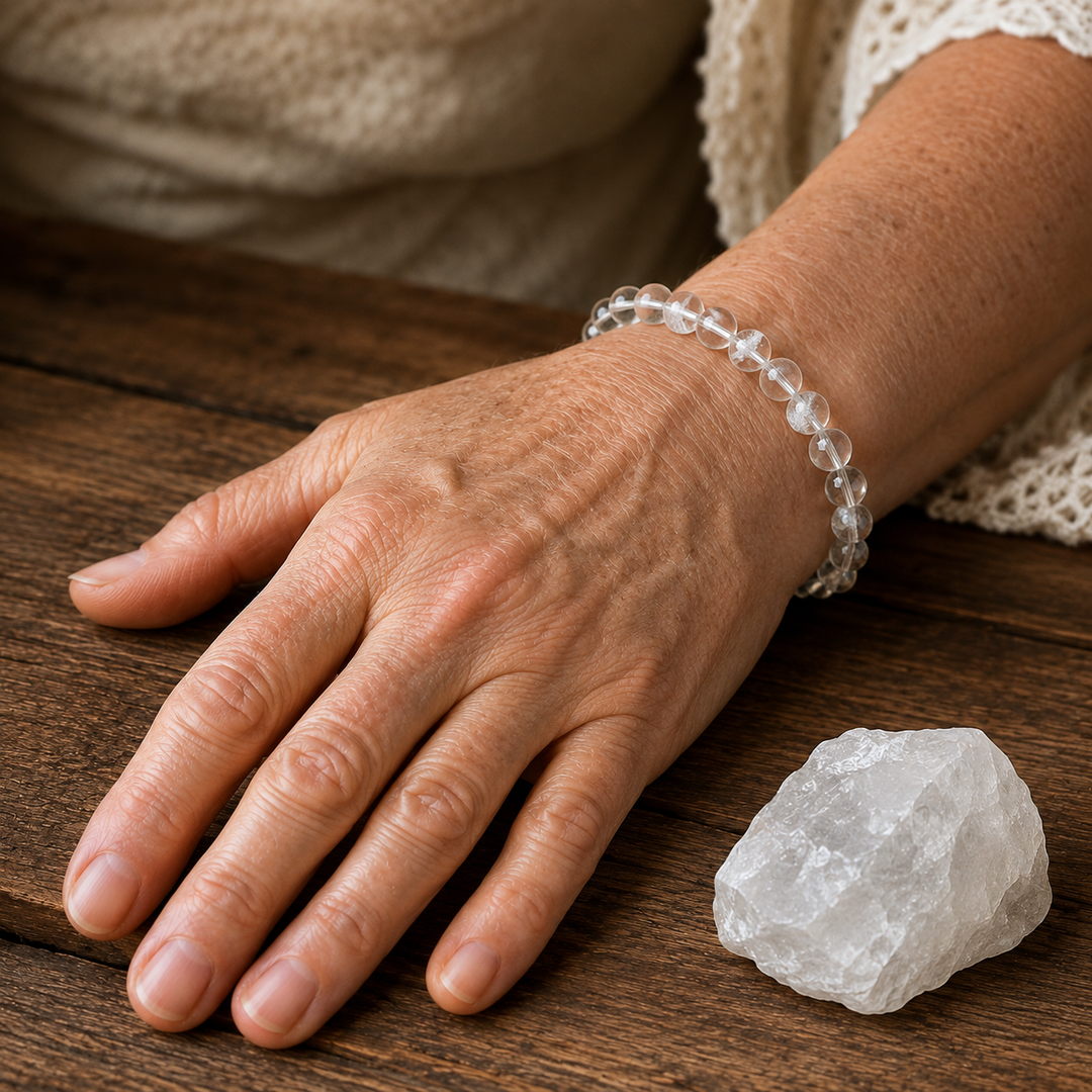 Clear quartz beaded bracelet - master healer crystal jewelry