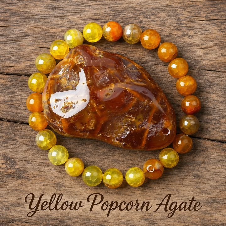 Genuine natural yellow agate healing bracelet - yellow crystal beaded stretch bracelet