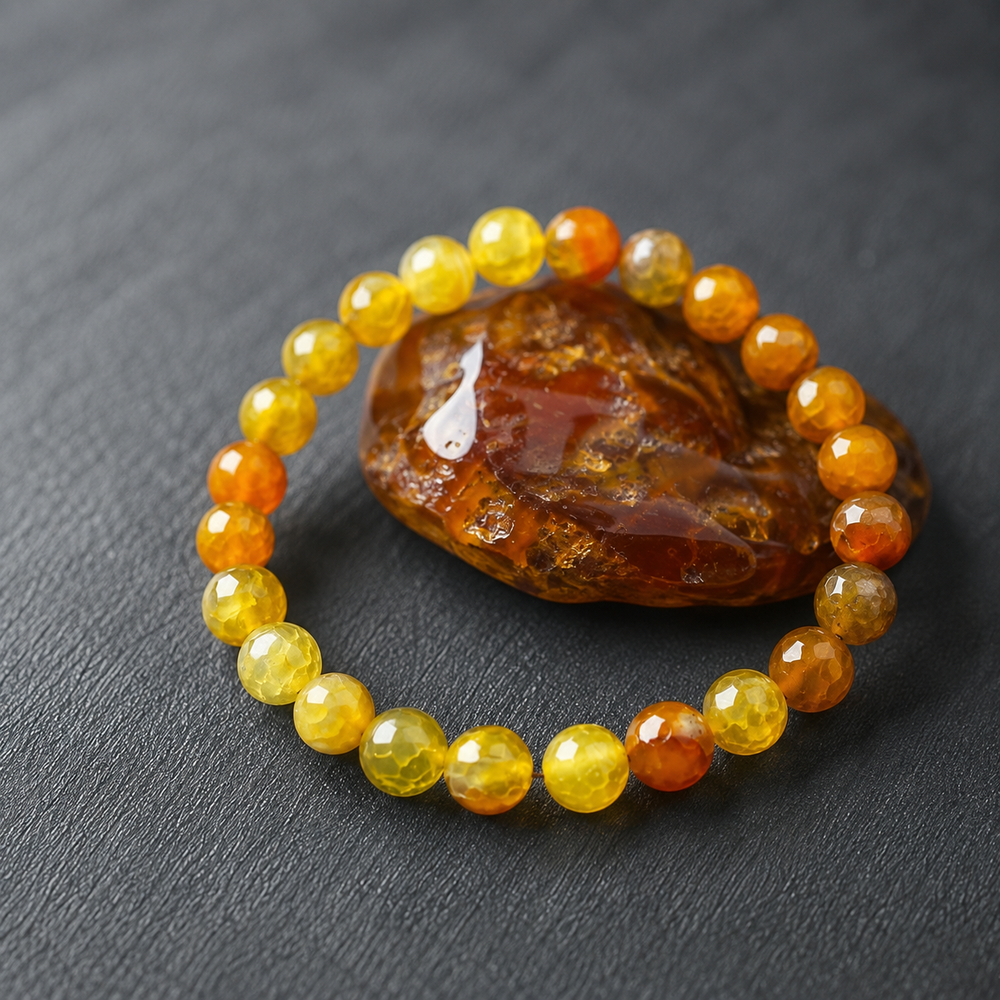 Yellow agate bracelet on wrist for optimism and joy