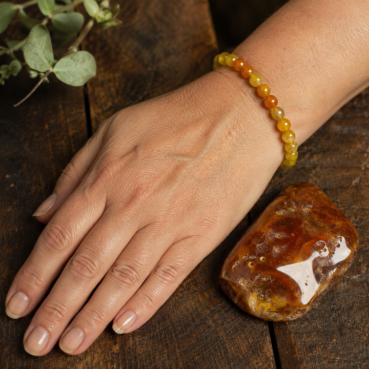 Yellow agate beaded bracelet - positivity healing crystal jewelry