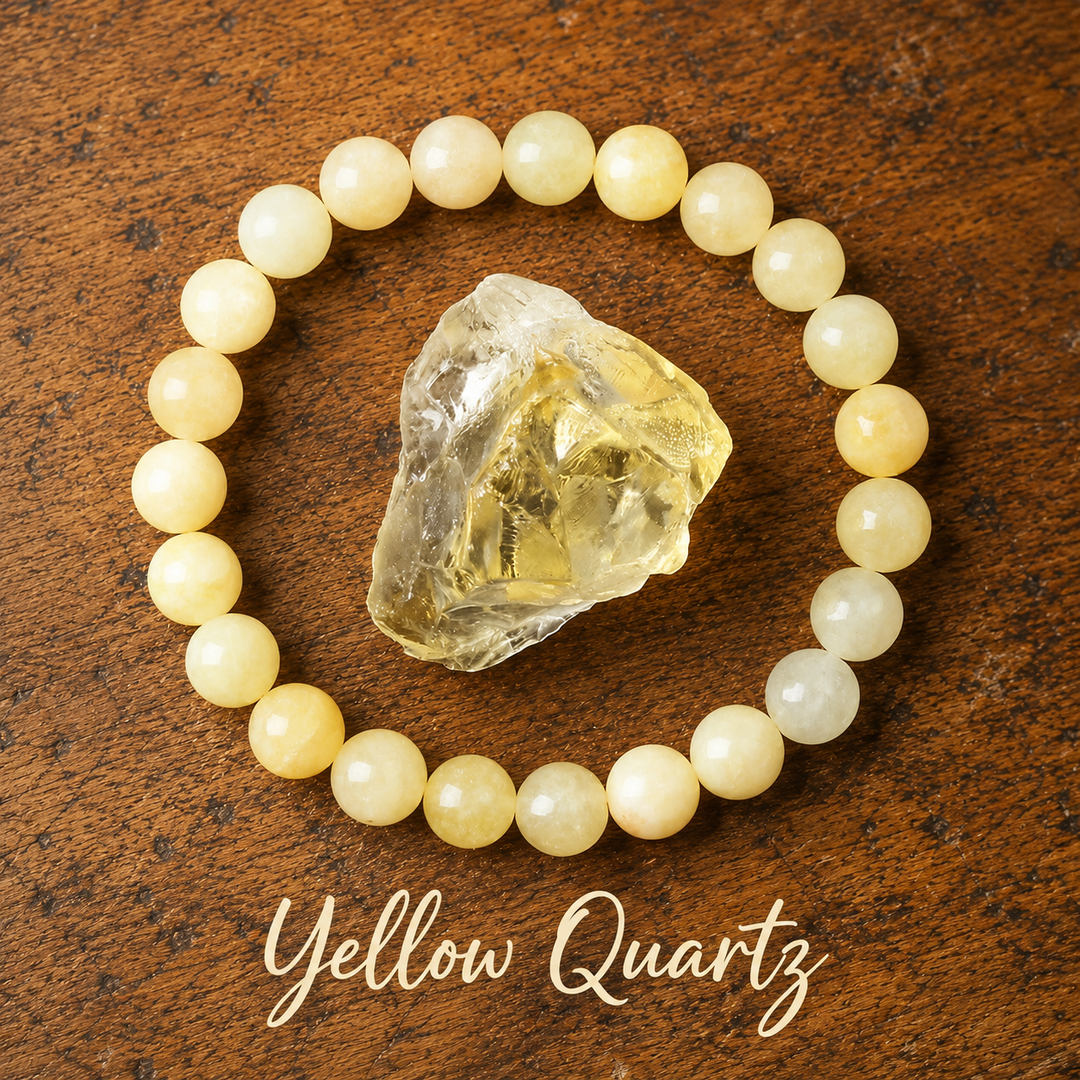 Genuine natural citrine quartz healing bracelet - golden yellow crystal beaded stretch bracelet