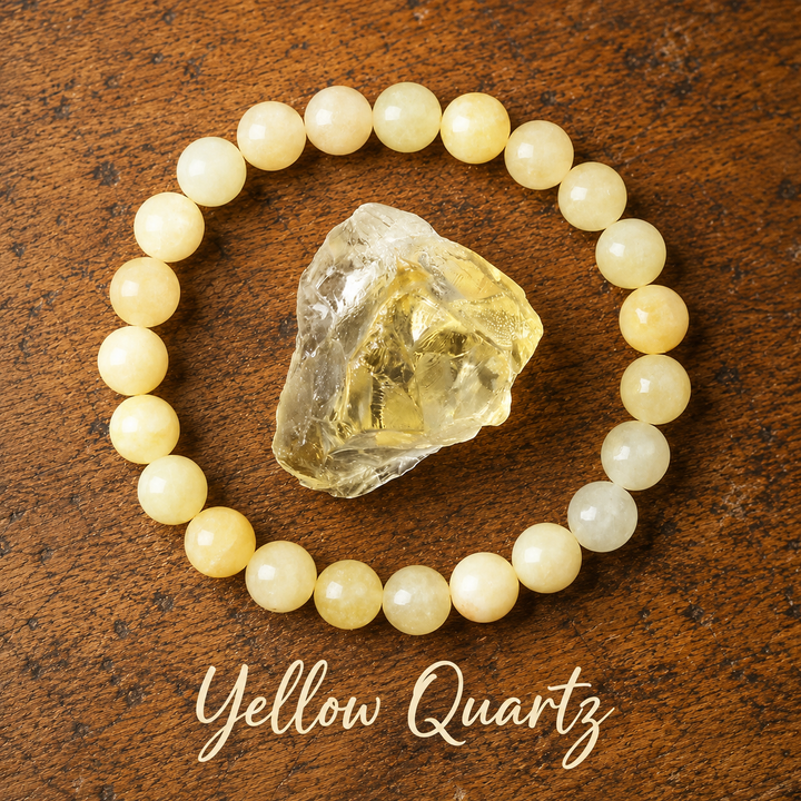 Genuine natural citrine quartz healing bracelet - golden yellow crystal beaded stretch bracelet