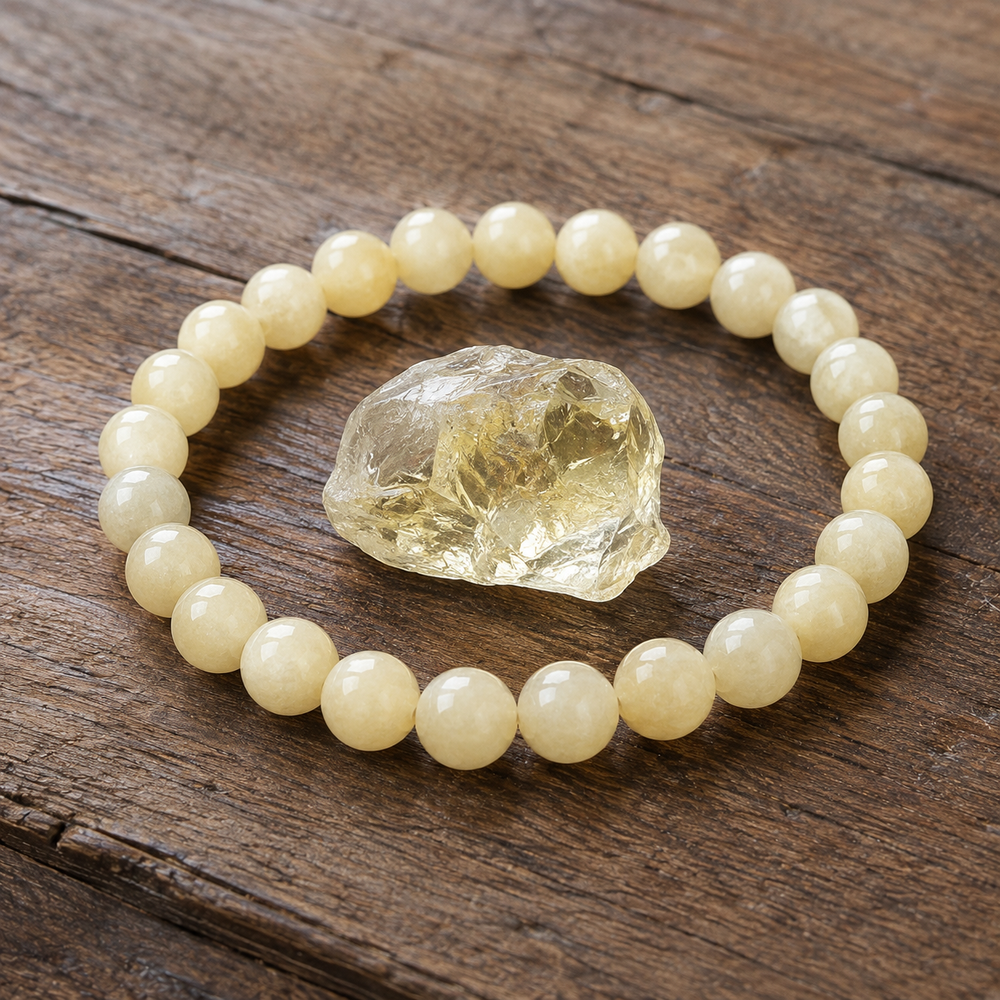 Citrine quartz bracelet on wrist for abundance and joy