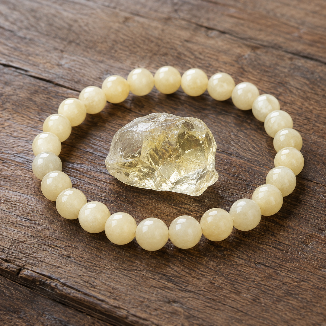 Citrine quartz bracelet on wrist for abundance and joy