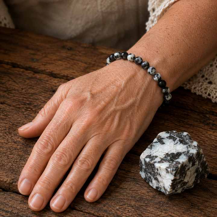 Zebra jasper beaded bracelet - balancing healing crystal jewelry