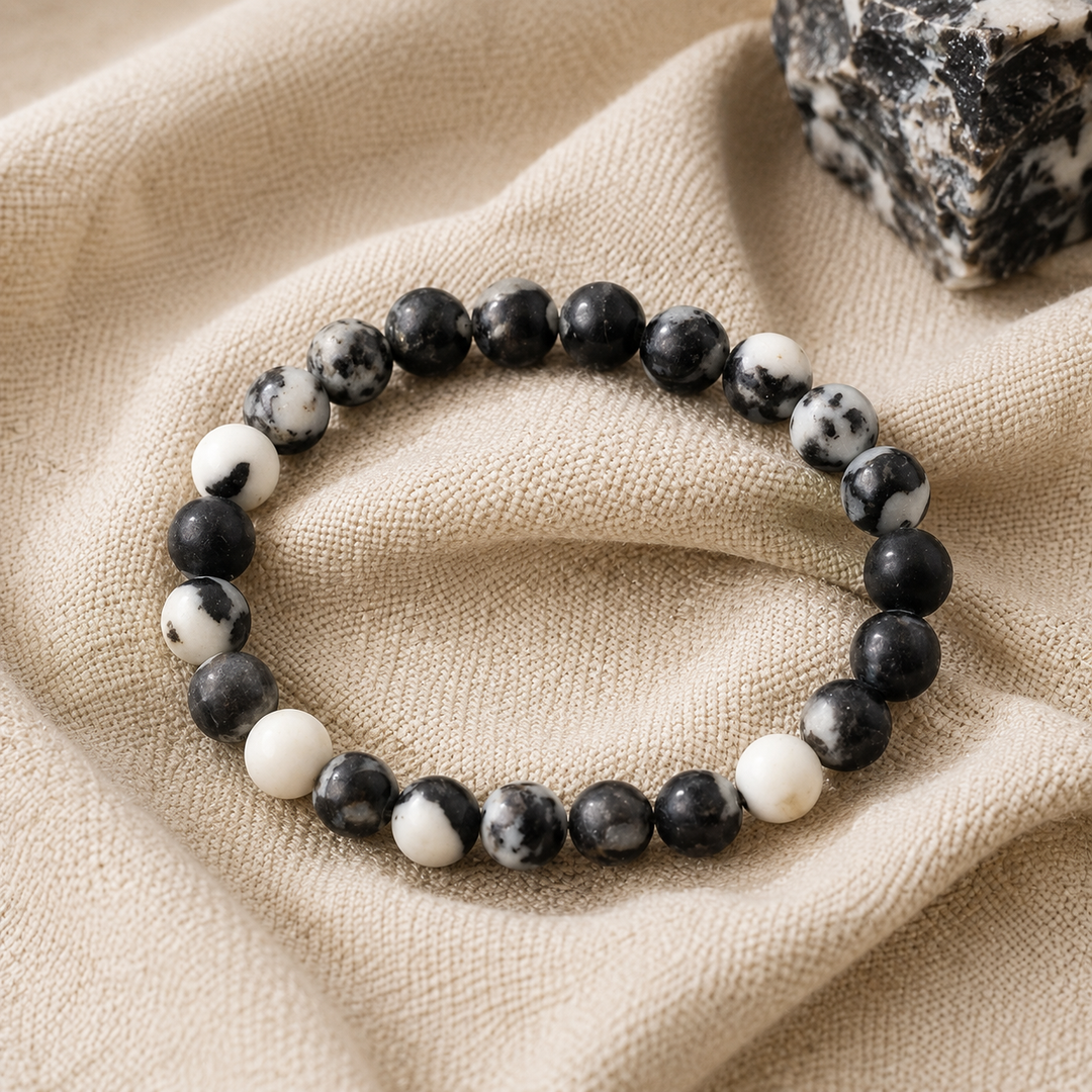 Zebra jasper bracelet stacked as a complete healing crystal set